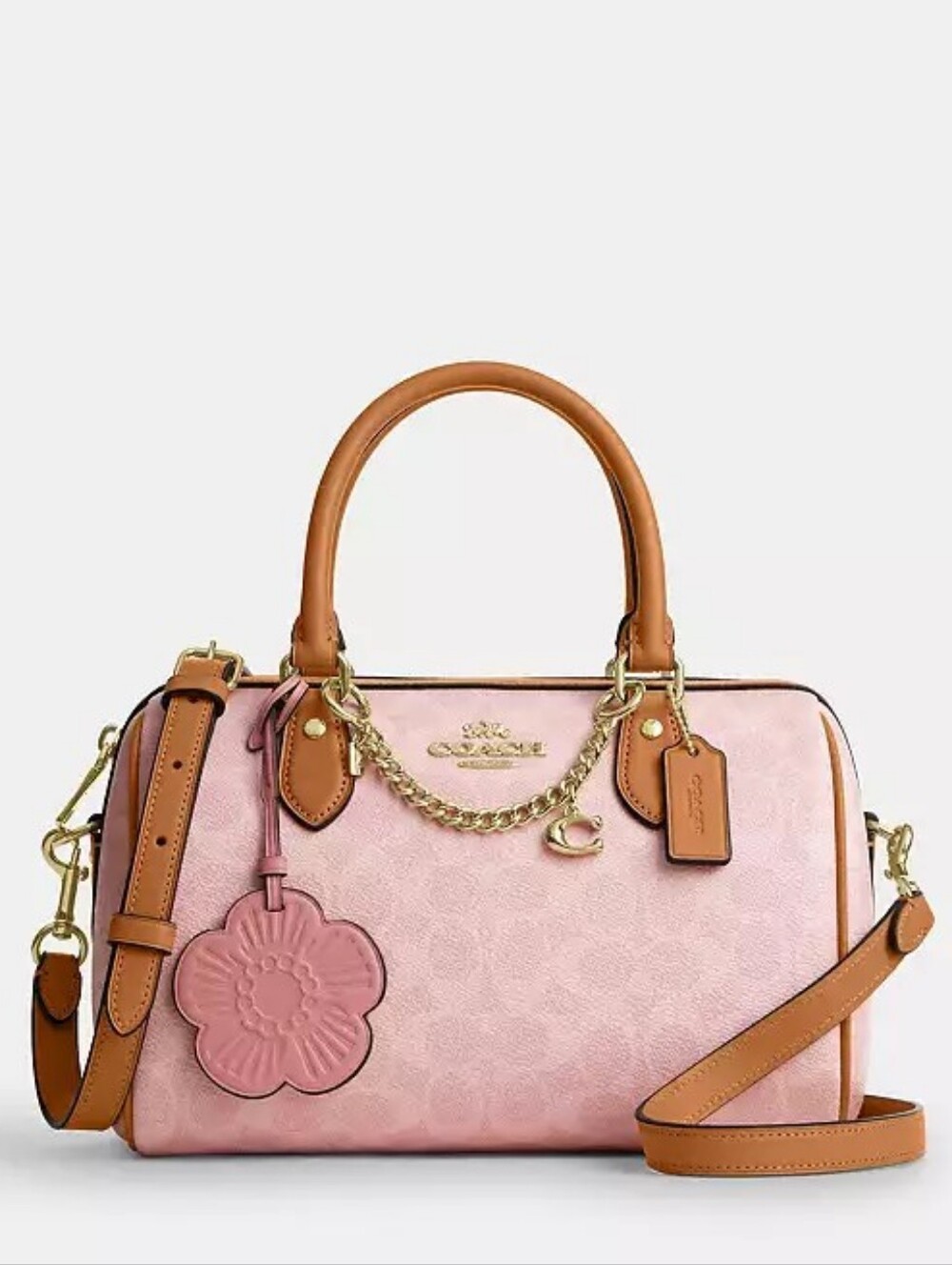 NWT Coach Powder Pink Medium Rowan Bag In Signature Canvas With Charms